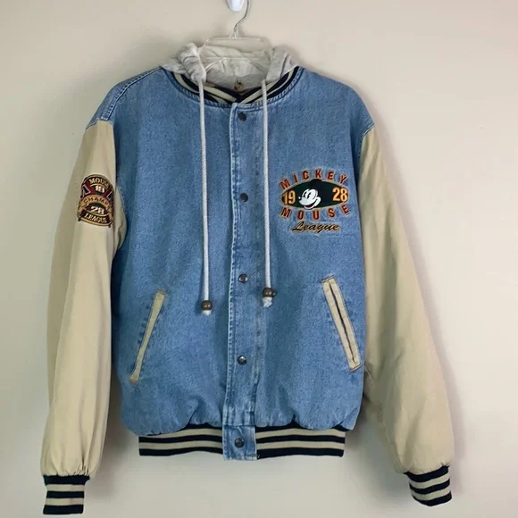 Vintage Mickey Mouse Small Denim Jacket Hooded The Disney Store Lined Preowned - Picture 1 of 9